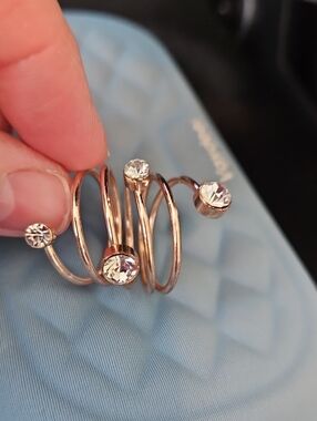 Rose Gold Spiral Ring with Clear Crystals